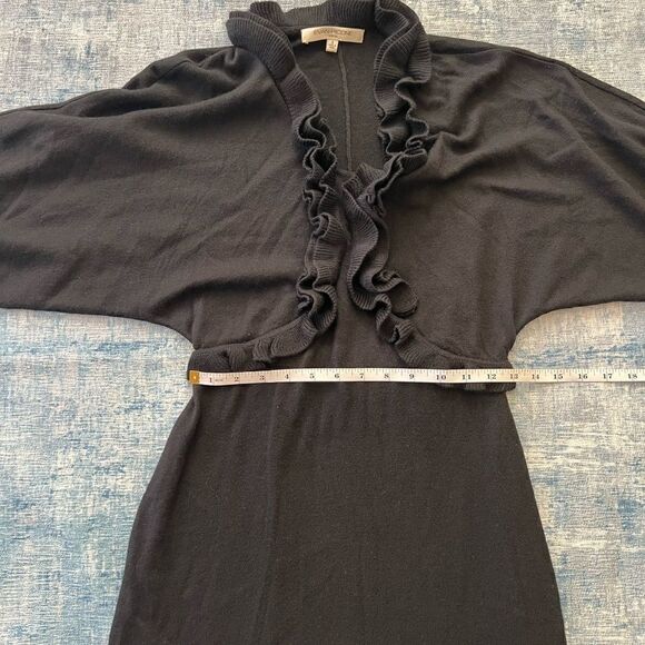NWT! Evan Picone Ruffle Black Dress w Long Dolman Style Sleeves Small - Picture 9 of 11